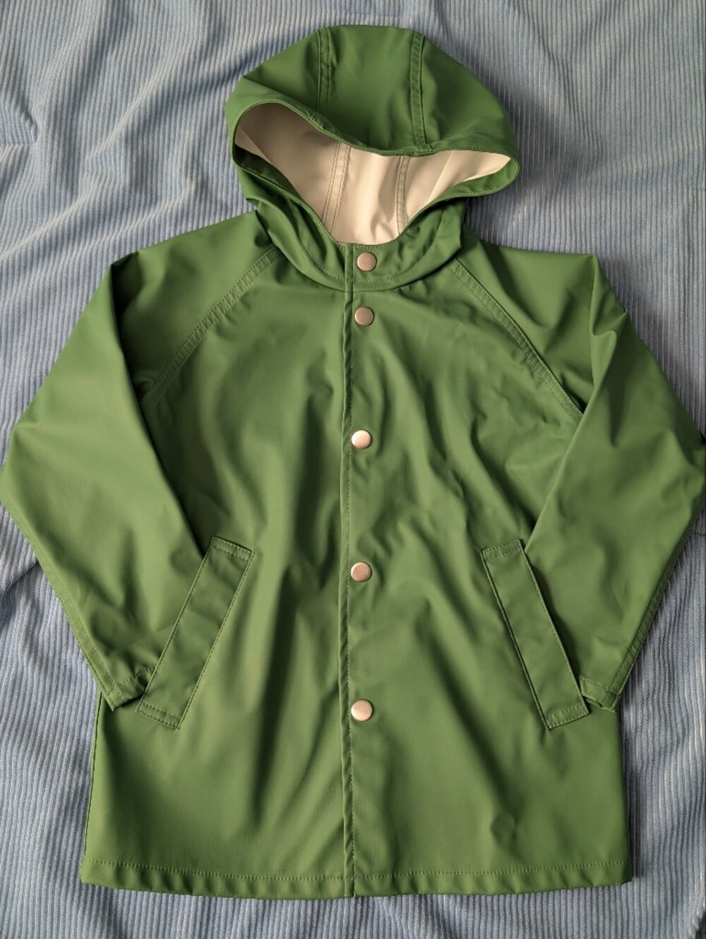 Primary Kids Green Rain Jacket with Snap Front Size 4-5